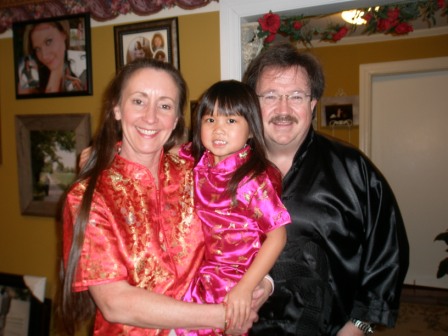 Mommy, Daddy and Kasen in Chinese silks